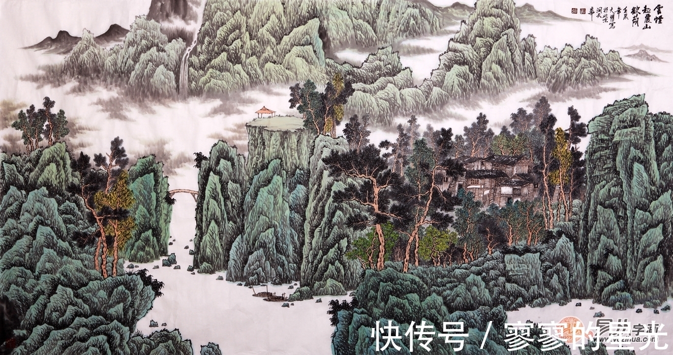 青绿山水$吴大恺山水画 取法高古 蕴含着丰富而精微的笔墨玄妙之美