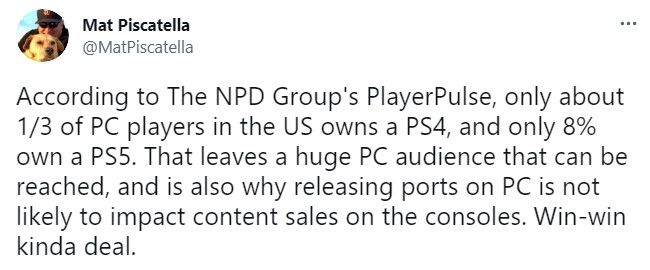 ps4|分析师：索尼游戏登PC是双赢 美国1/3的PC玩家有PS4 仅8%有PS5