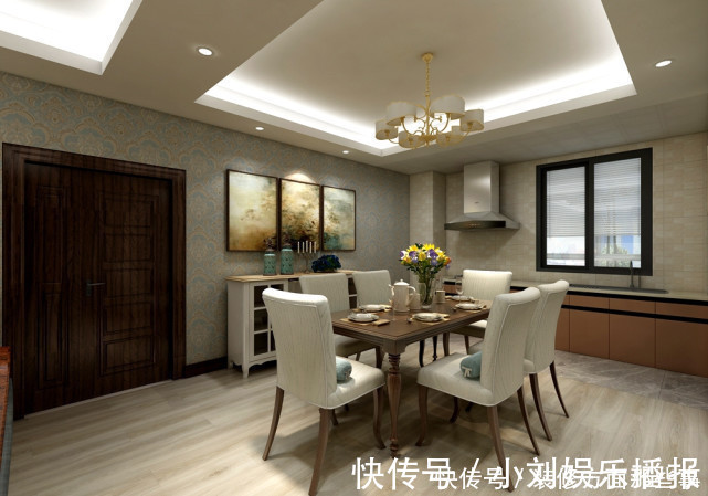 客厅|135平美式风四居室,米色的护墙板颜值高又时尚