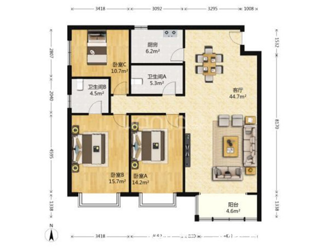 浅灰色调|131平现代艺术为基础,美式风格为辅三居室,令生活愈加有滋有味