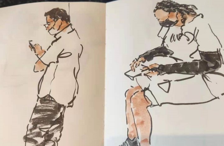 杭州地铁2号线@3年画了12000多幅!地铁早晚高峰上,他画了这些偶遇的人