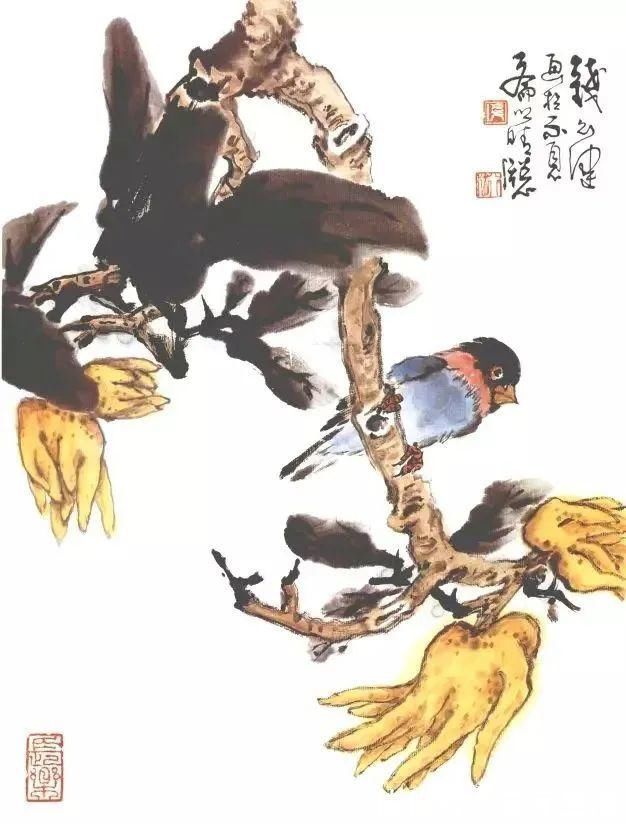 花鸟画@他的师父是海派小写意花鸟画第一人江寒汀,其作品自然也不差