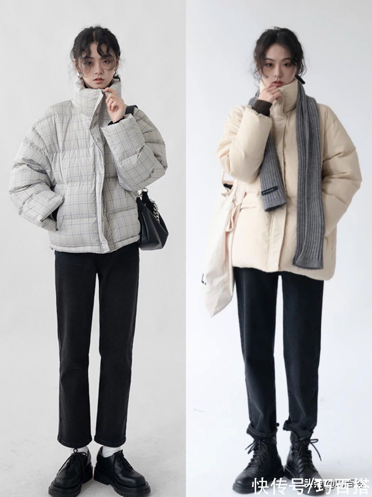 大衣|羽绒服大衣怎样穿不显臃肿？层次感是关键，上身简约高级气场足