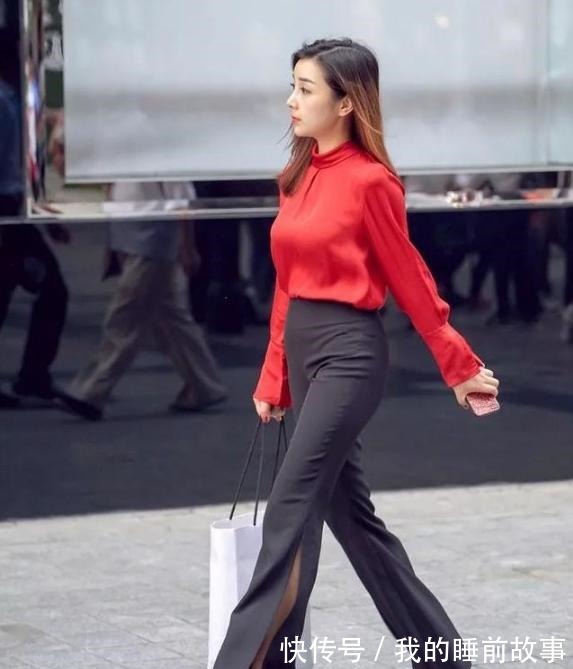 高跟鞋 气质女孩的穿搭,分叉阔腿裤与红色衬衫相搭配,造型优雅大方!