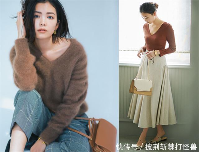 秋季第一件V领毛衣，不仅慵懒性感，而且时髦又显脸小