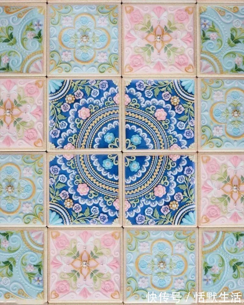 饼干|美到舍不得吃！甜品师手作花砖饼干，救救老夫的少女心！