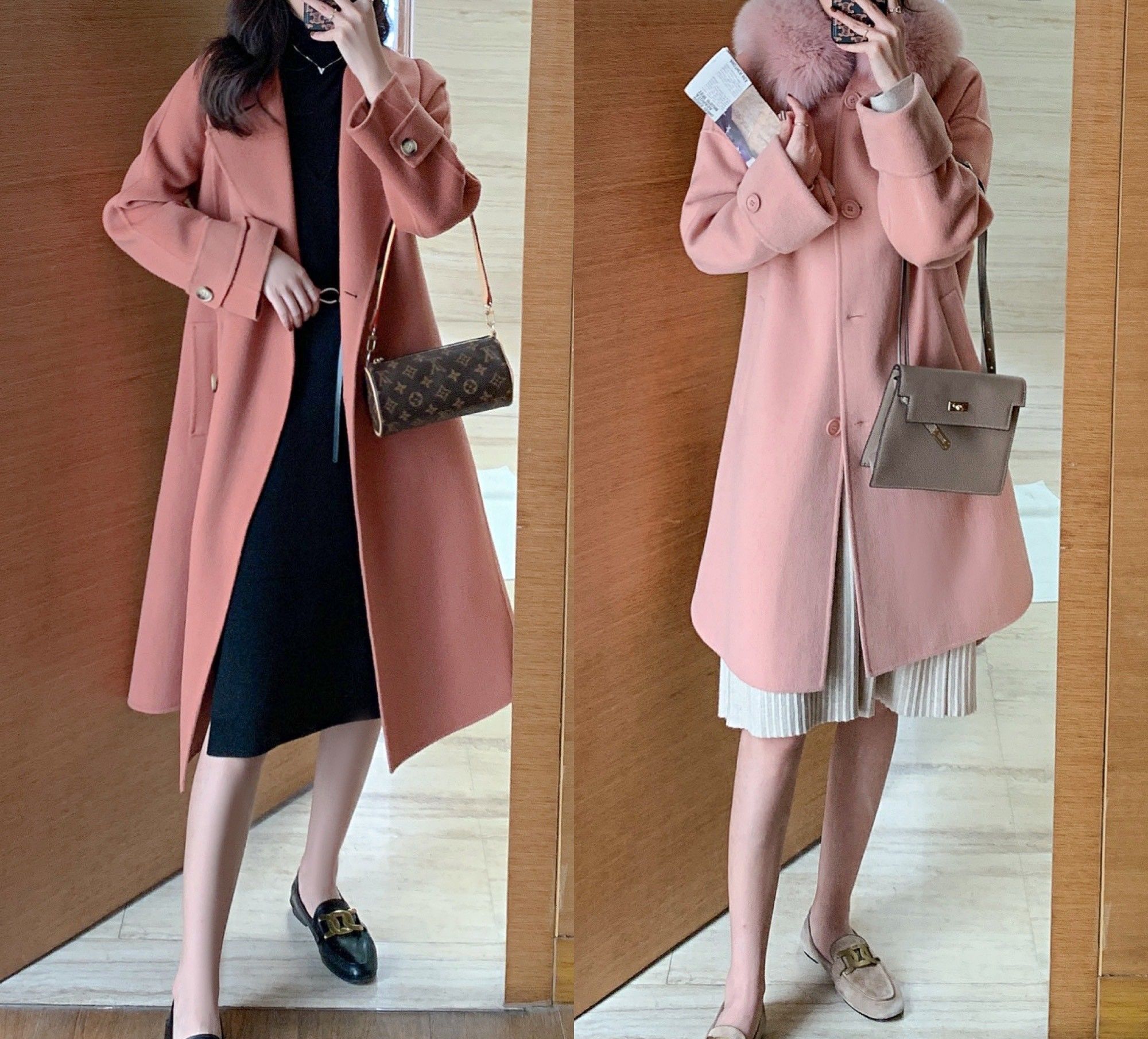 漂亮的女人都在穿呢大衣，粉色呢大衣减龄甜美，值得体验