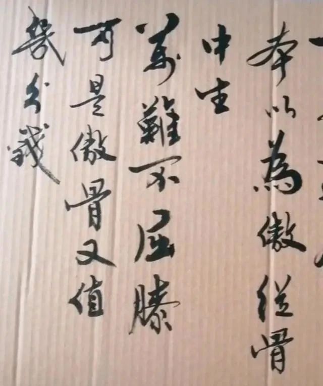 高手&高手在纸壳子上练书法，字迹有“王”韵，兼具“宋”意，融古出新