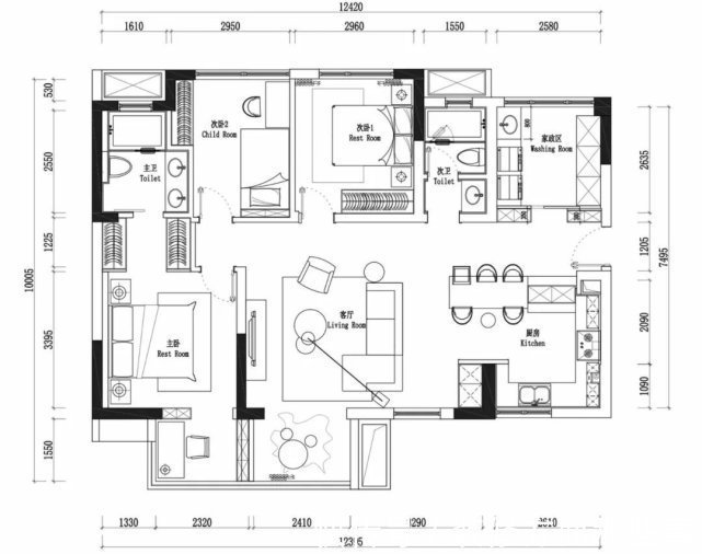 装修风格|100平现代简约风三居室,清新不失活力,优雅中带着精致