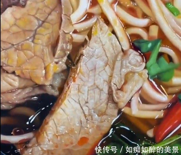 这碗牛肉面是画出来的，放大20倍观察，绘画细节太逼真了