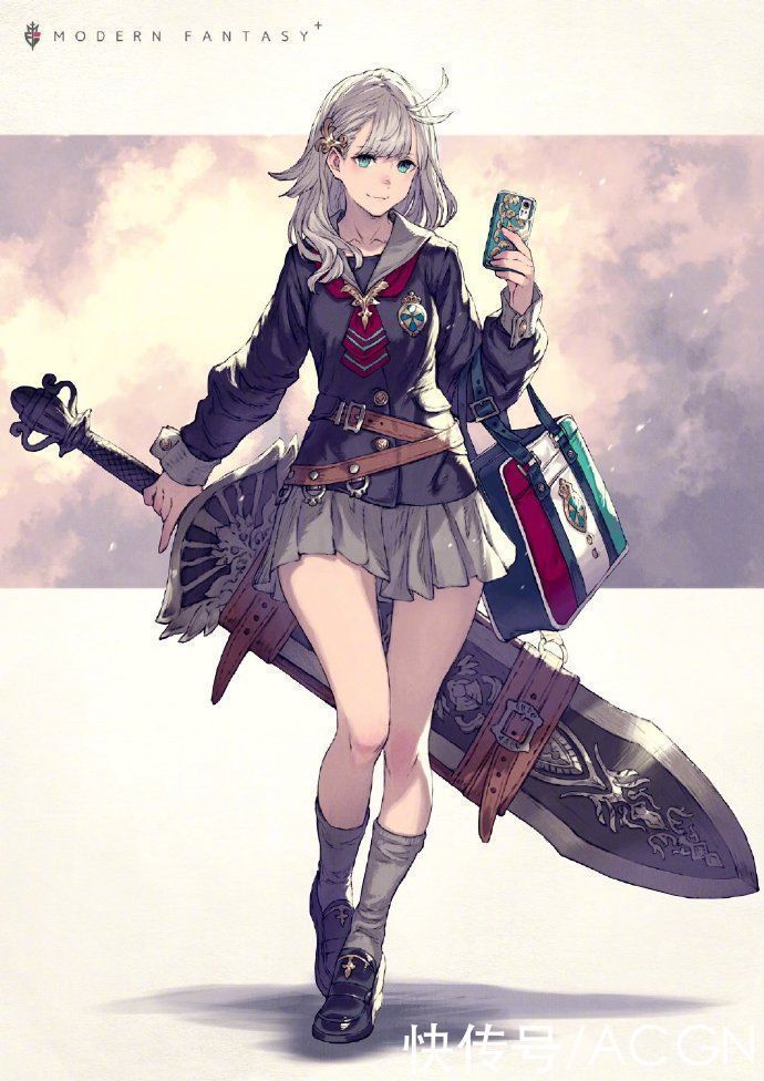 近战武器|这位画师笔下的JK小姐姐太帅了,一手拿书包,一手拿武器