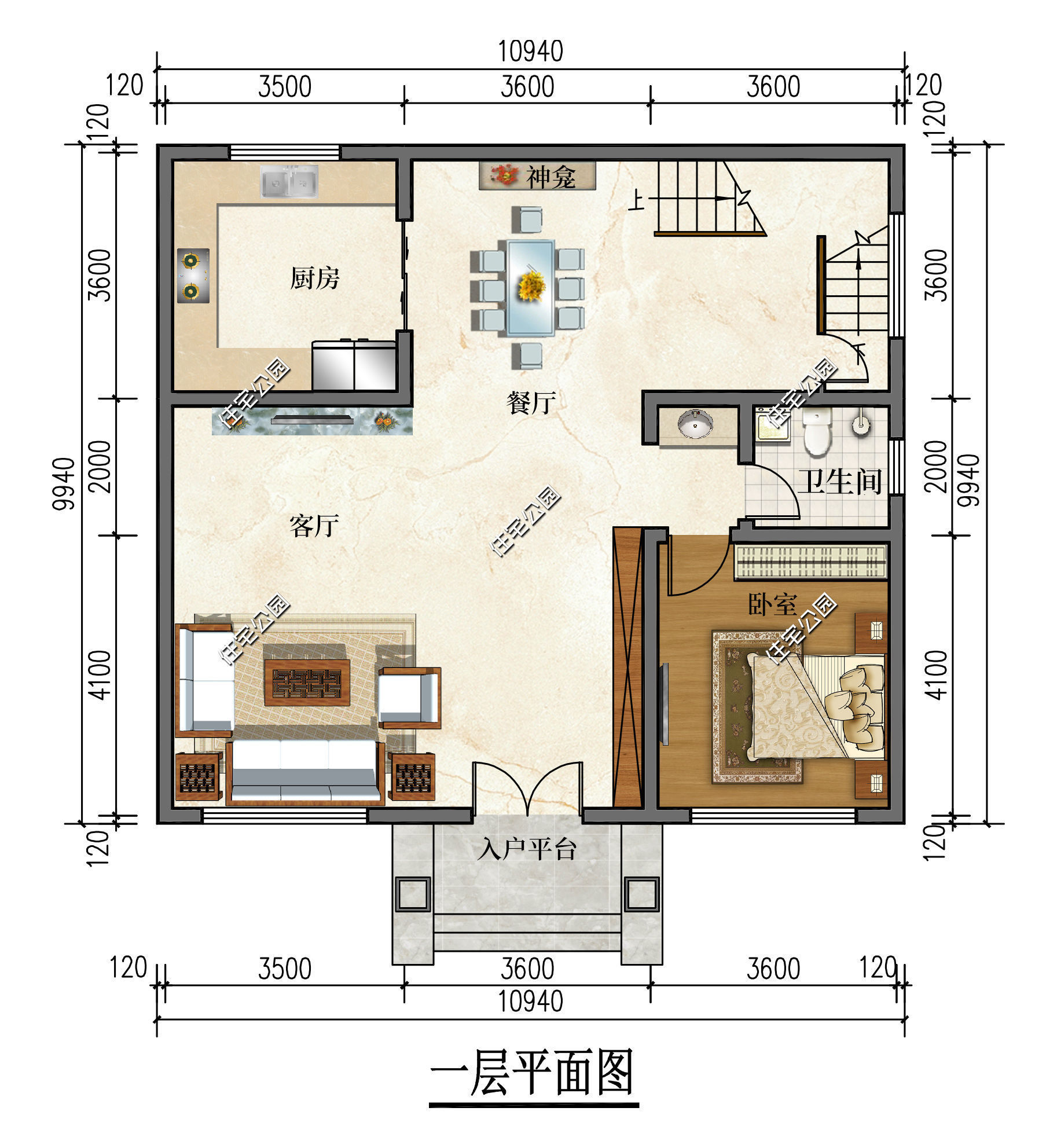 实用|开放式客厅+朝南卧室+西墙无窗，10×11米二层别墅实用舒适