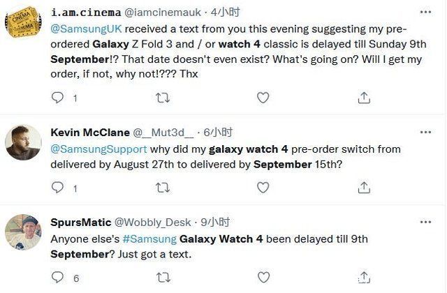 三星|部分Galaxy Watch 4预订用户发货日期推迟到9月中旬