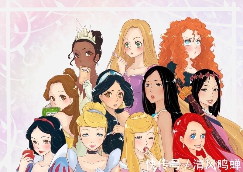 迪士尼公主&插画师将迪士尼公主绘成流行概念风格,使之充满少女活力