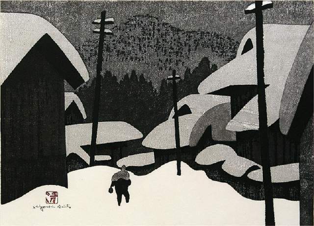 版画!日本近代版画大师斋藤清冬日雪景系列版画作品