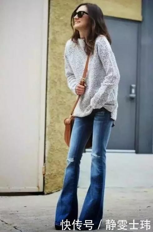 阔腿裤已经失宠了,今年流行穿“喇叭裤+毛衣”,温柔大方显气质