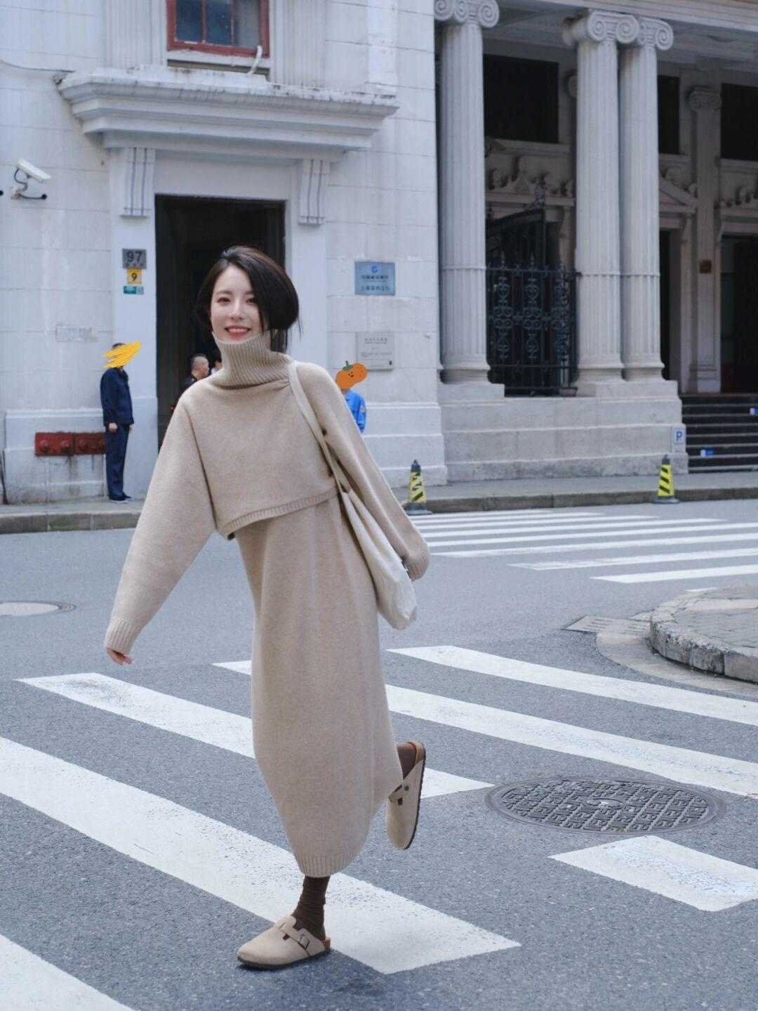 小姐姐|秋冬,穿针织连衣裙魅力全开,高级优雅又洋气,漂亮大气