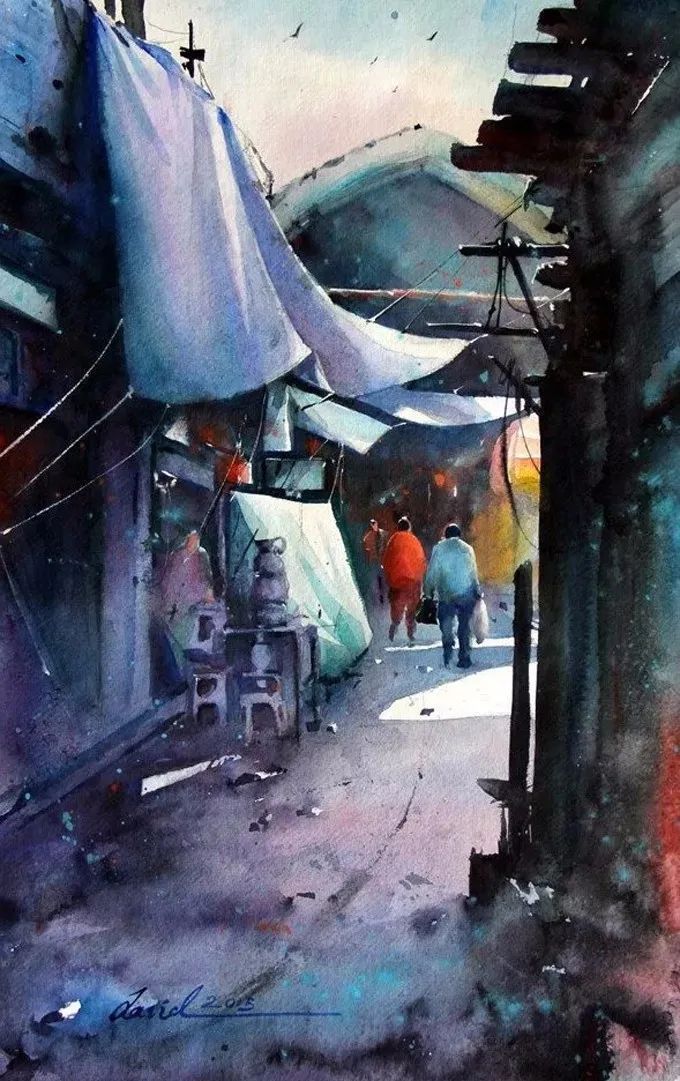 画面!极具美感的蓝绿水彩色调,如此画面,令人爱不舍手