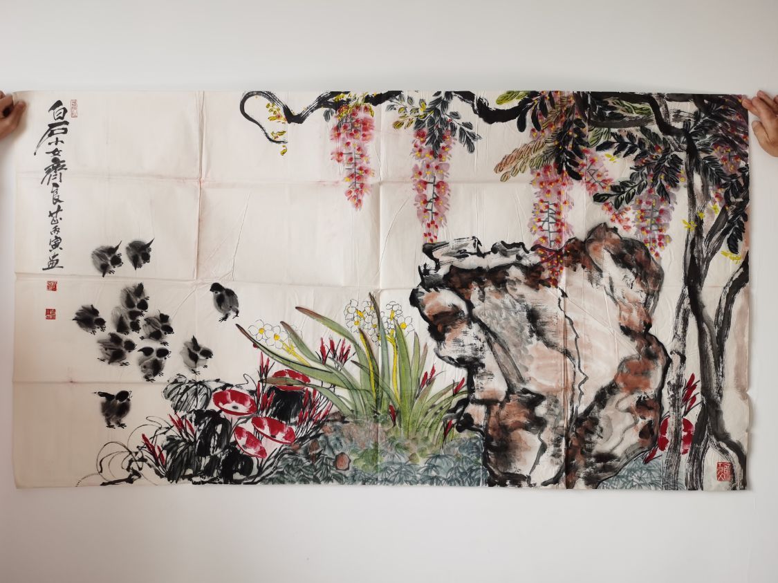 招财进宝#齐白石再传弟子-少白公子汤发周分享:自藏师父齐白石小女-齐良芷的最新横轴书画作品