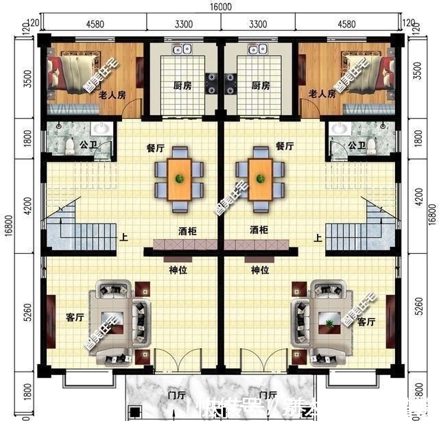 两兄弟|16×16.8米平顶双拼别墅,豪华外观下,是兄弟俩的同心坚持!
