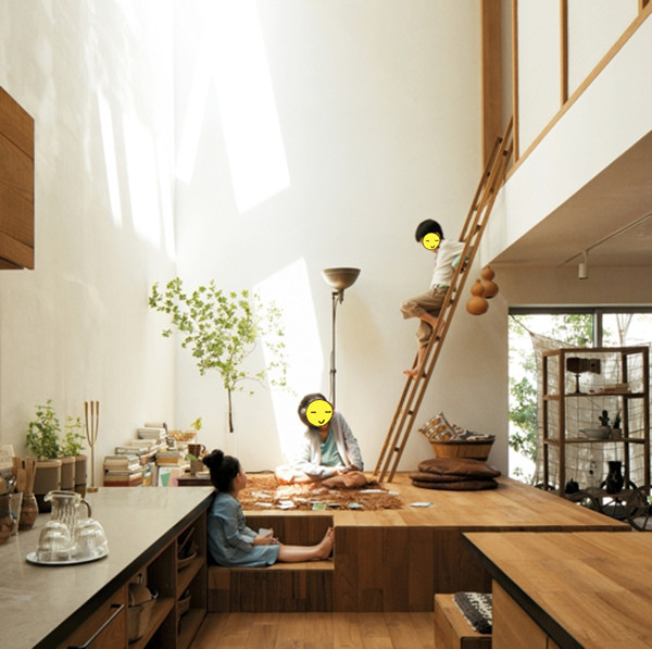 地台|看上日本的下沉厨房，围着岛台抬高50cm做阶梯地台，1地3用