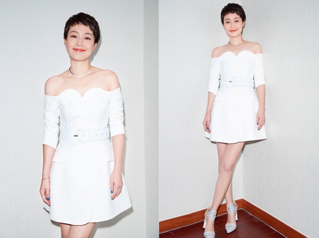连衣裙|马伊琍躲过中年发福,穿白色连衣裙清新自然,超短发造型好干练