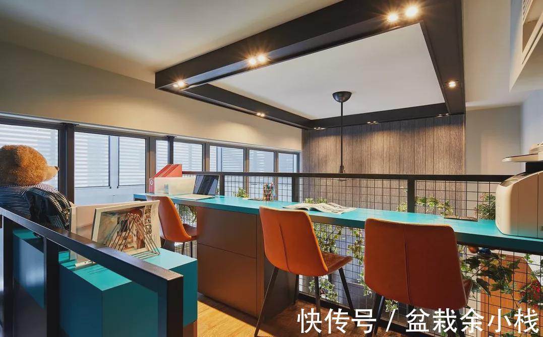 书房|93㎡层高4米5,挑空搭建楼板一层变两层,多间双人书房让人羡慕