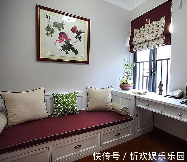 飘窗|全屋9万装新中式,只用蓝色木线装吊顶,照样轻奢又大气