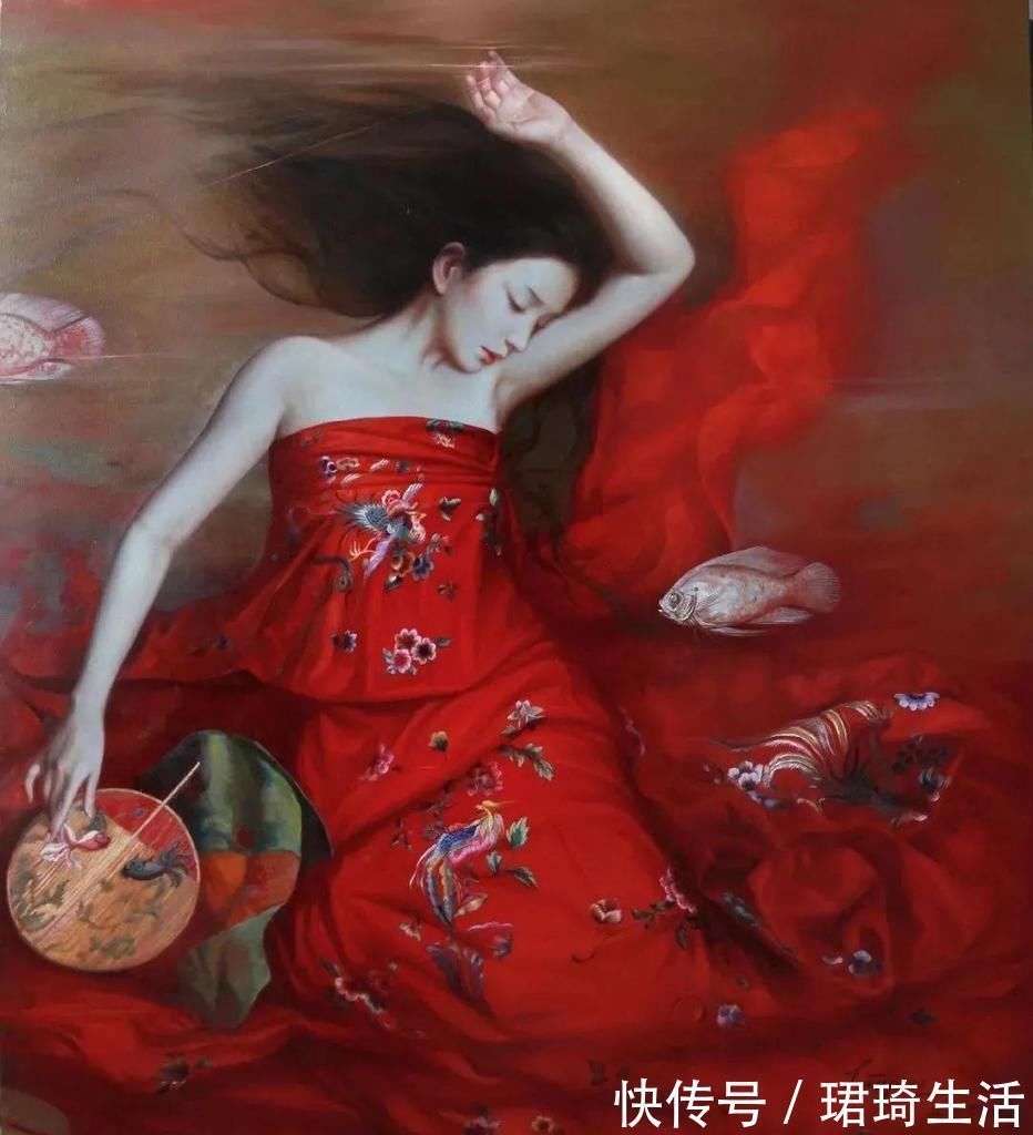 油画作品!她画出有东方的女韵味子,画面有令人惊艳的幻觉