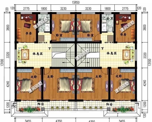 实用|30万左右建一栋两层双拼别墅,每户卧室4-5个,很实用的设计