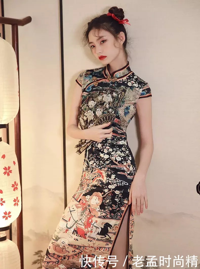 旗袍女人: 长款少女旗袍, 国潮短裙, 烈焰红唇丸子头, 美艳可爱