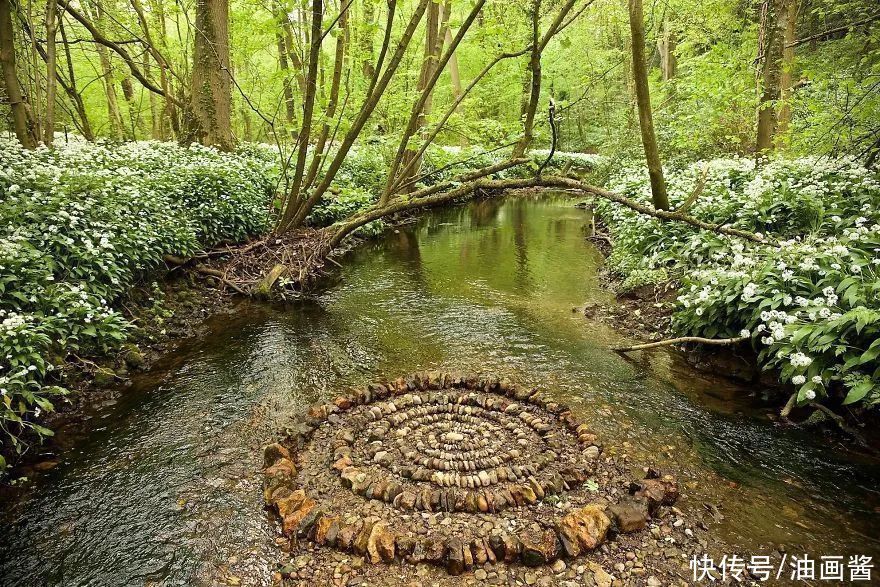 詹姆斯|艺术家用石头和树叶“作画”,网友直呼:太解压,治愈强迫症