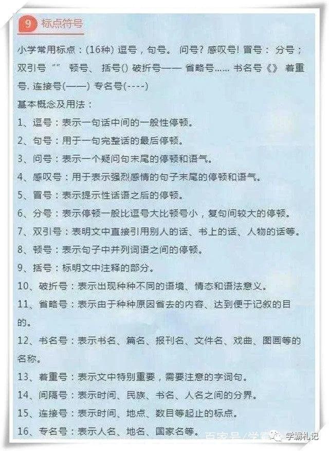 语文老师直言：这份小学基础知识图，孩子吃透，考试6年不用愁！
