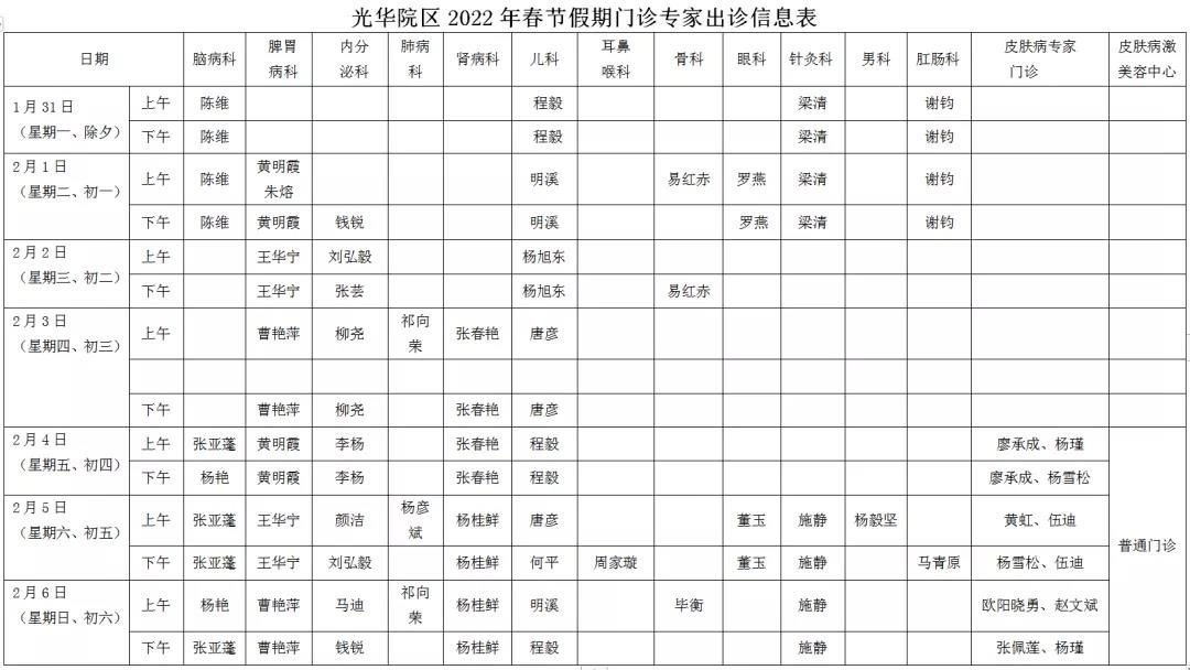 停诊|云南省中医医院2022年春节假期门诊工作安排