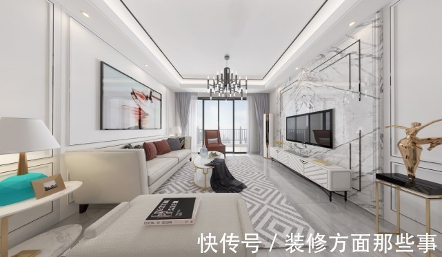 背景墙|118平简欧风四居室,大理石电视背景墙大气磅礴