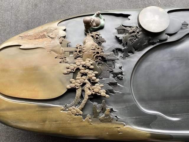 石头|把“一处风景”刻在石头上,还被朋友制成茶盘,你们说价值高了吗