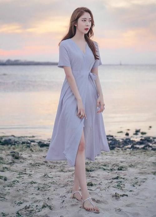 高跟鞋 美女性感高叉长裙,优雅气质满分,太有感觉!