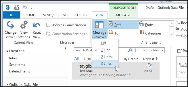 (outlook邮件行距设置)更改Outlook 2013中用于邮件预览的行数