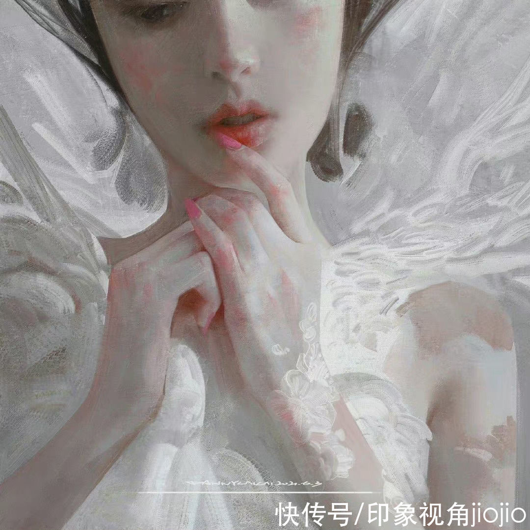插画作品$高级油画质感的插画作品,笔下的白衣少女太梦幻了