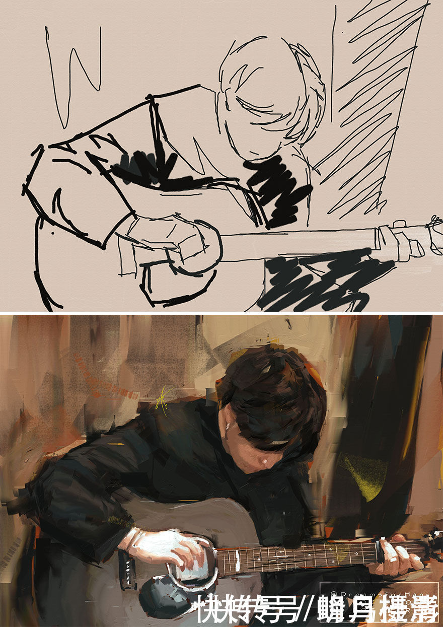 初稿|27个初稿与成品对比照,前后差距太大,网友:这是同一副画吗