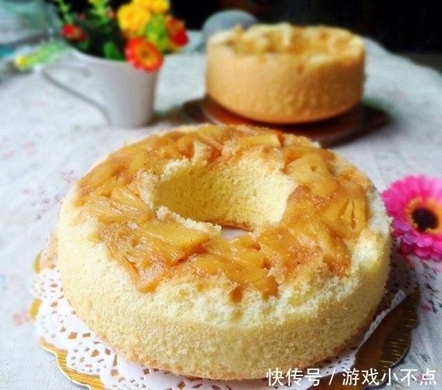 菠萝翻转海绵蛋糕，香软开胃，一学就会做法超简单的！