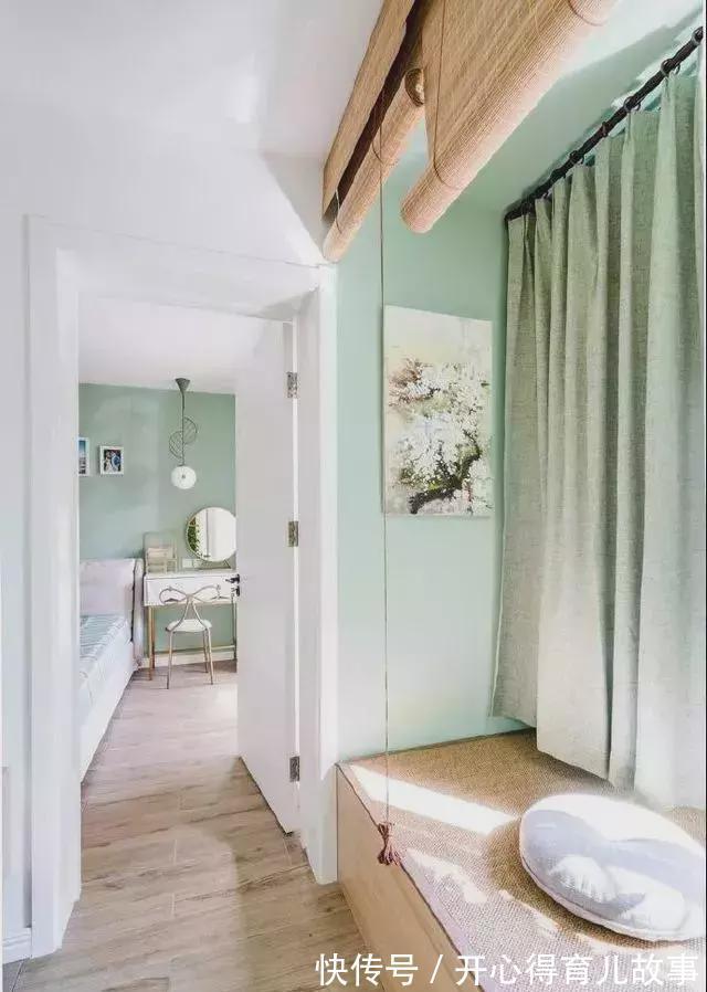 餐桌椅|50㎡小户型装修,薄荷绿+清新白,色调温软+阳光榻榻米,一见倾心