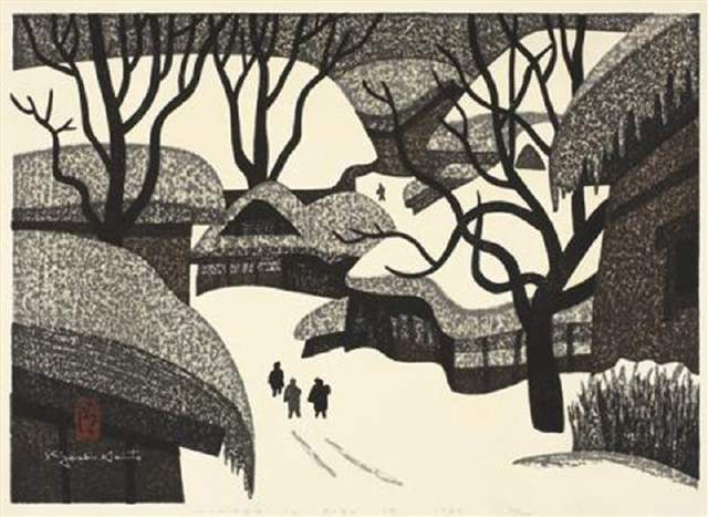 版画!日本近代版画大师斋藤清冬日雪景系列版画作品