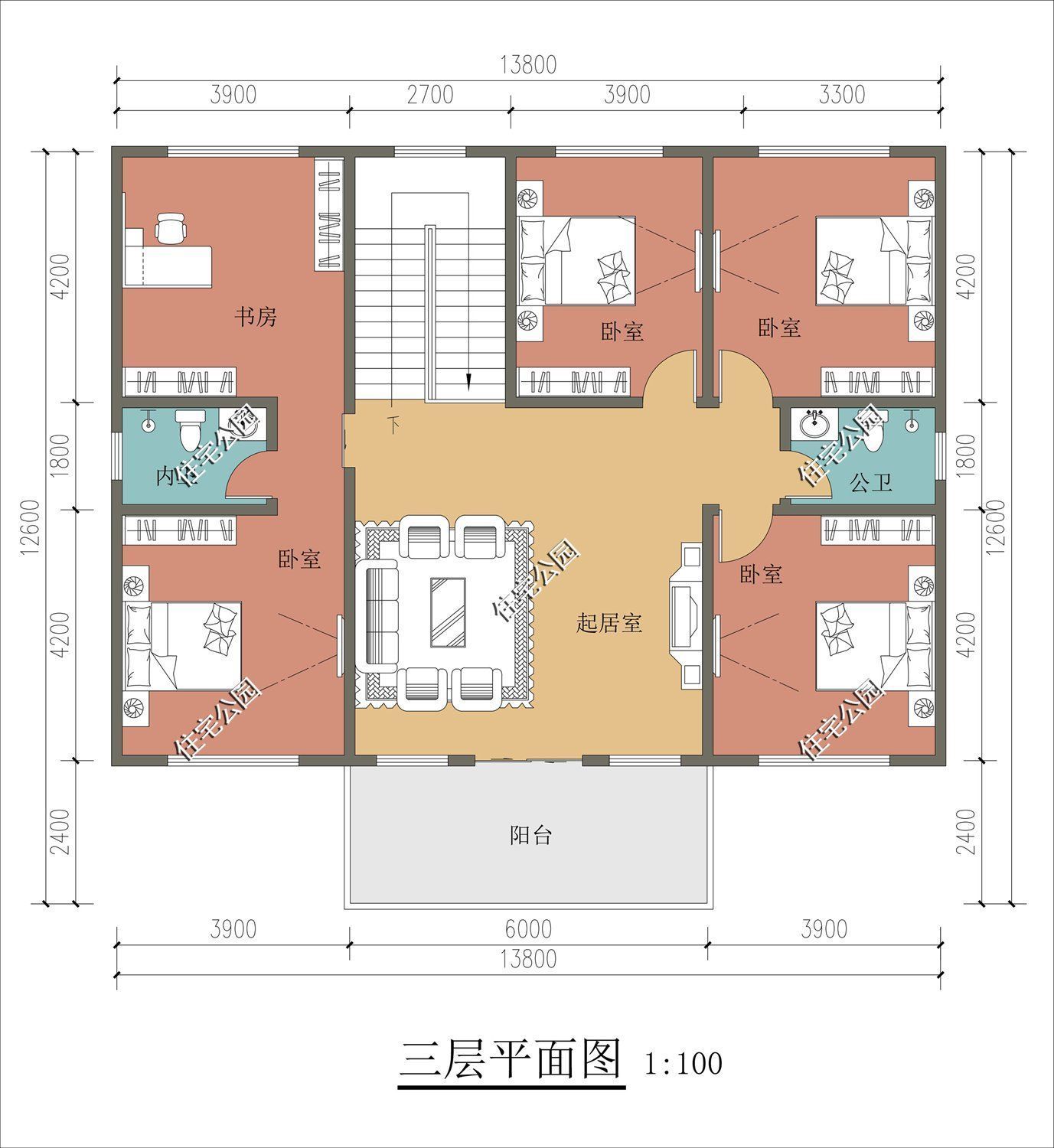 落地窗|农村人多不够住？选这套三层别墅吧，9间卧室还有落地窗，超实用
