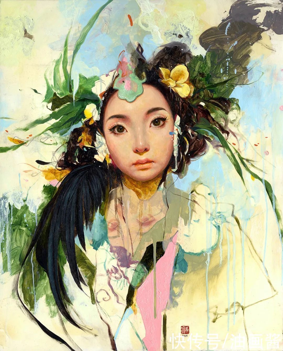 素描&韩风画家把女人画得像花一样美,看素描画,就知道是位高手