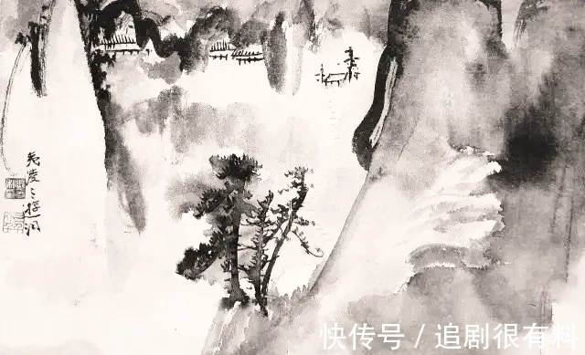 泼墨&张大千12开泼墨小品山水画,少见、难见!