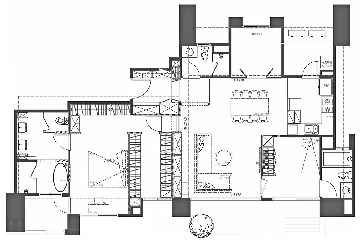 收纳|97平现代一居室,深灰蓝陈列收纳柜充分摆放你的心爱之物