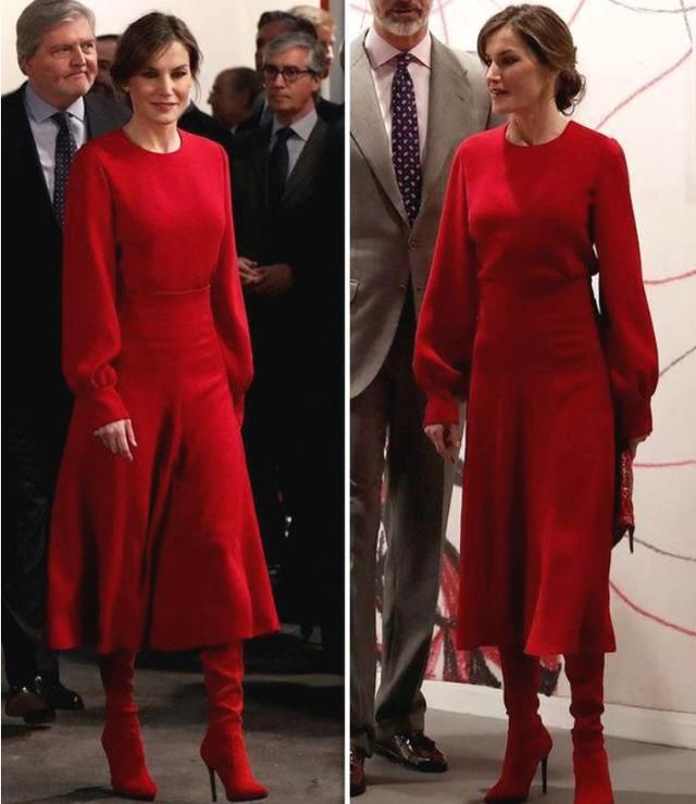  出门|西班牙王后“踩针”出门，穿一身“中国红”高级优雅，气质没得说