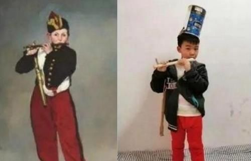 吹笛子的少年|小学生模仿“世界名画”,脑洞大开逗笑网友:让模仿,没让你超越