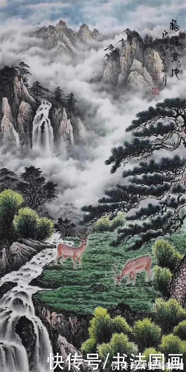 财通四海&书法定制，国画收藏，行书楷书山水画《谋事在人，成事在天》